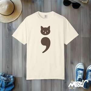 Comfort Colors Cat Semicolon Shirt: Mental Health Tee Ivory