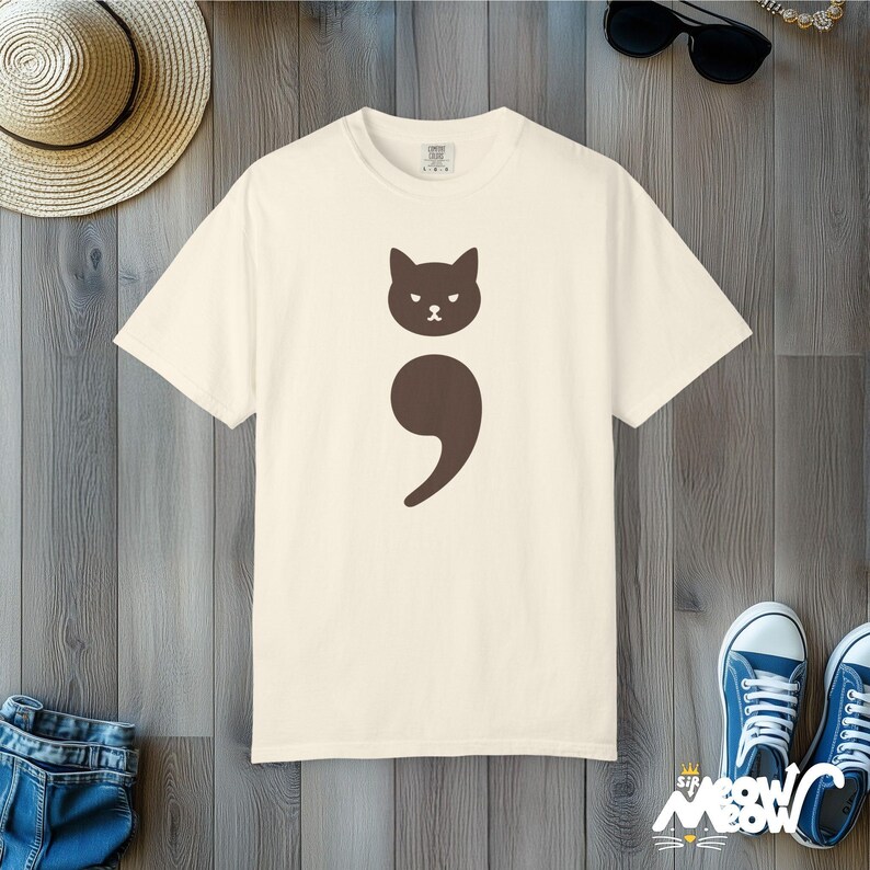 Comfort Colors Cat Semicolon Shirt: Mental Health Tee Ivory
