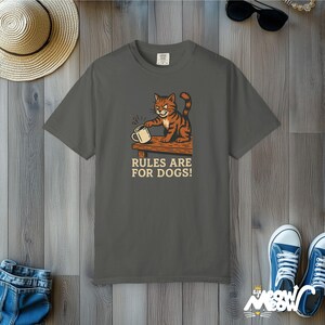 Funny Cat T-Shirt: Rules Are For Dogs, Comfort Colors Unisex Tee Pepper