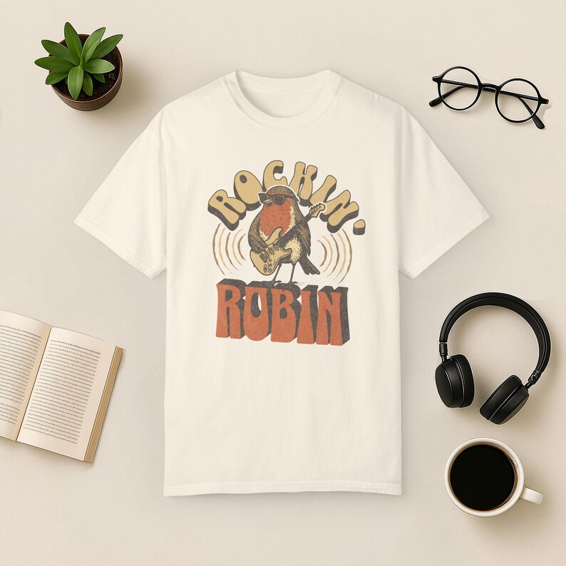 Rockin' Robin Graphic Tee: Retro Bird Music Lover Shirt Ivory