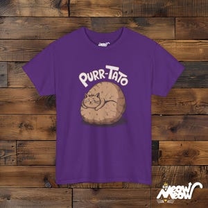 Purr-Tato Cat T-Shirt: Funny Lazy Cat Potato Design Purple