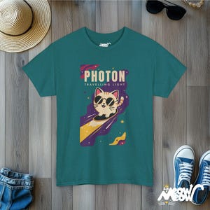 Space Cat T-Shirt, Fun Galaxy Kitty Tee Antique Jade Dome