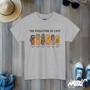 Evolution of Cats T-Shirt: Funny History Timeline Graphic Tee Sport Grey