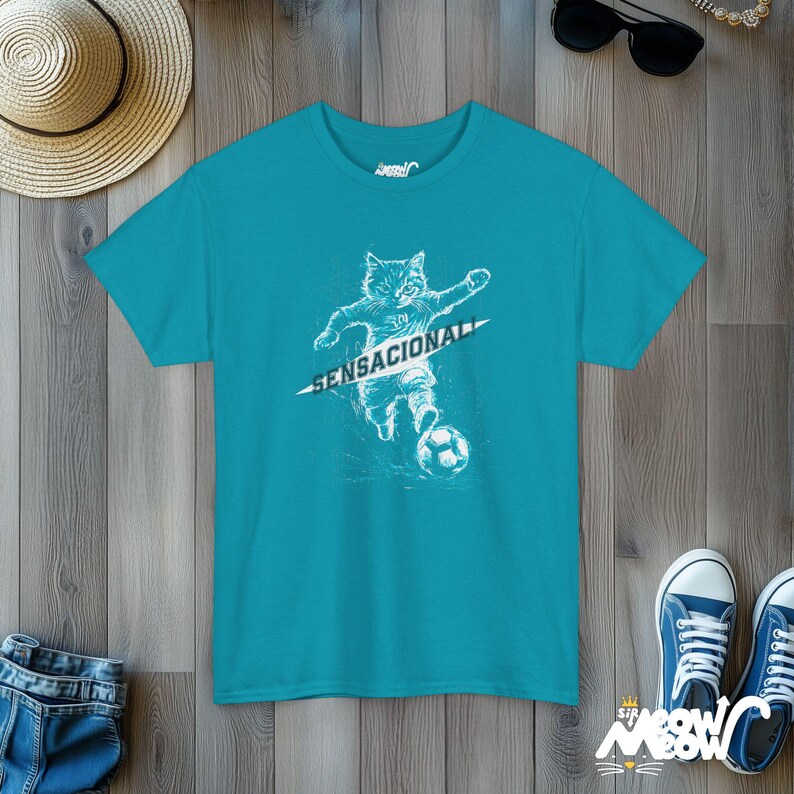 Soccer Cat-T-shirt: sensationeel voetbalontwerp Tropical Blue