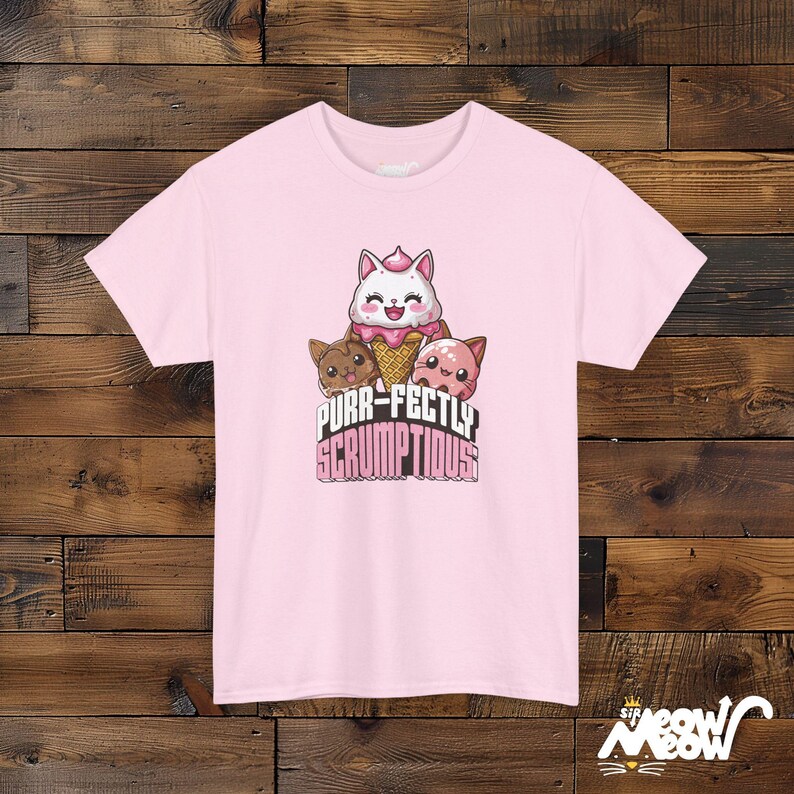 Kawaii Cat Ice Cream T-Shirt: Purr-fectly Scrumptious Gift Light Pink