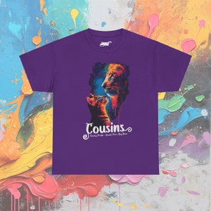 Cousins Cat and Lion T-Shirt: Family Pride Tee Purple