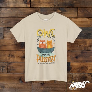 Owl and Pussycat T-Shirt, Story Lover Gift, Unisex Tee Sand