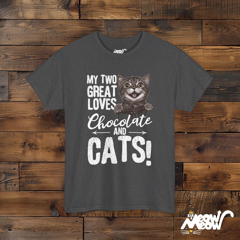 Chocolate and Cats T-Shirt: Playful Graphic Tee, Cat Lover Gift Dark Heather