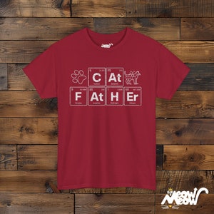 猫好きのお父さん向けTシャツ：周期表科学ギフト Cardinal Red