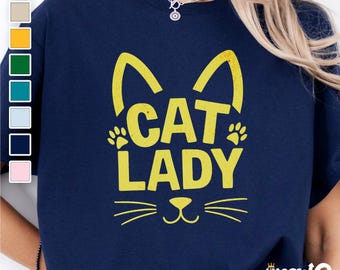 Maglietta divertente con gattara, maglietta unisex con grafica a forma di faccia di gatto