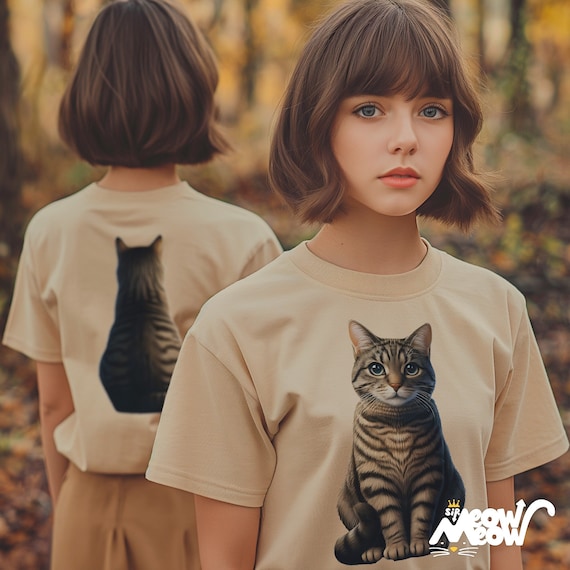 Double Sided Tabby Cat T-Shirt, Front & Back Feline Design, Unique Unisex Cat Lover Tee