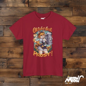 Oktoberfest Cat Girl T-Shirt: Bavarian Beer Prost! Tee Cardinal Red