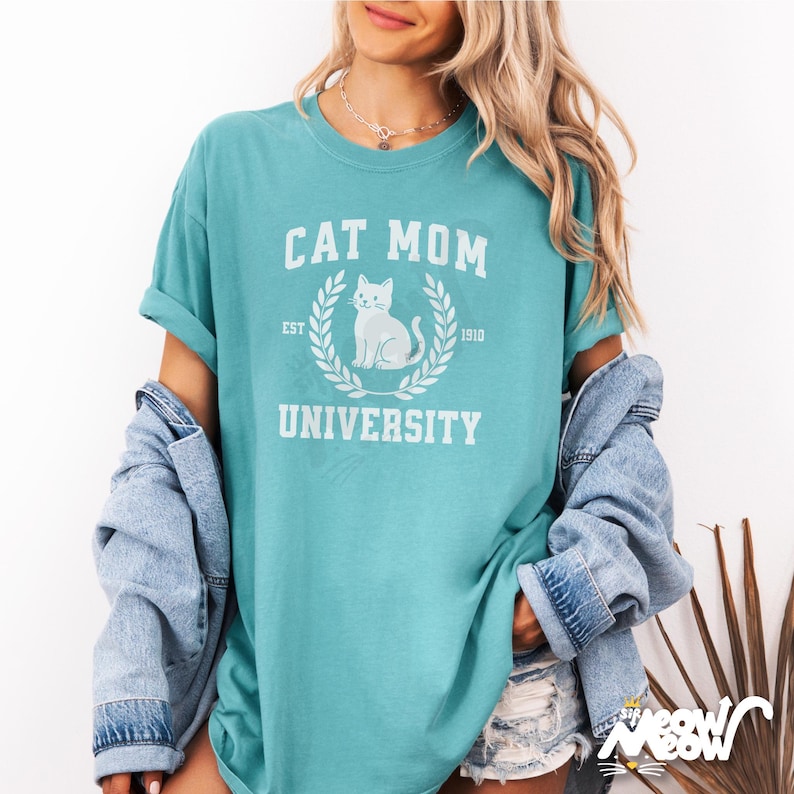 Katzen Mutter Universität T-Shirt: Komfort Farben College Style T-Shirt Seafoam