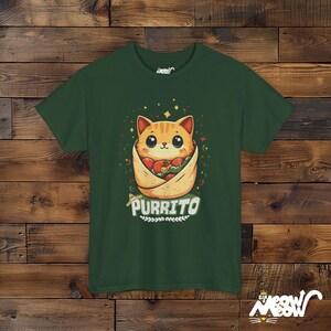 Purrito Cat T-Shirt: Funny Burrito Kitten Graphic Tee Forest Green