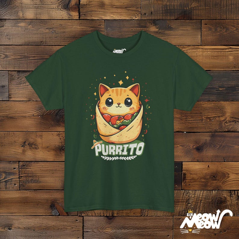 Purrito Cat T-Shirt: Funny Burrito Kitten Graphic Tee Forest Green