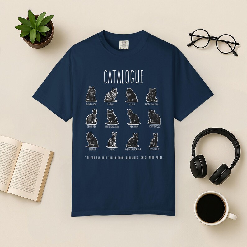 Cat Breeds T-Shirt: Funny Graphic Tee for Cat Lovers True Navy