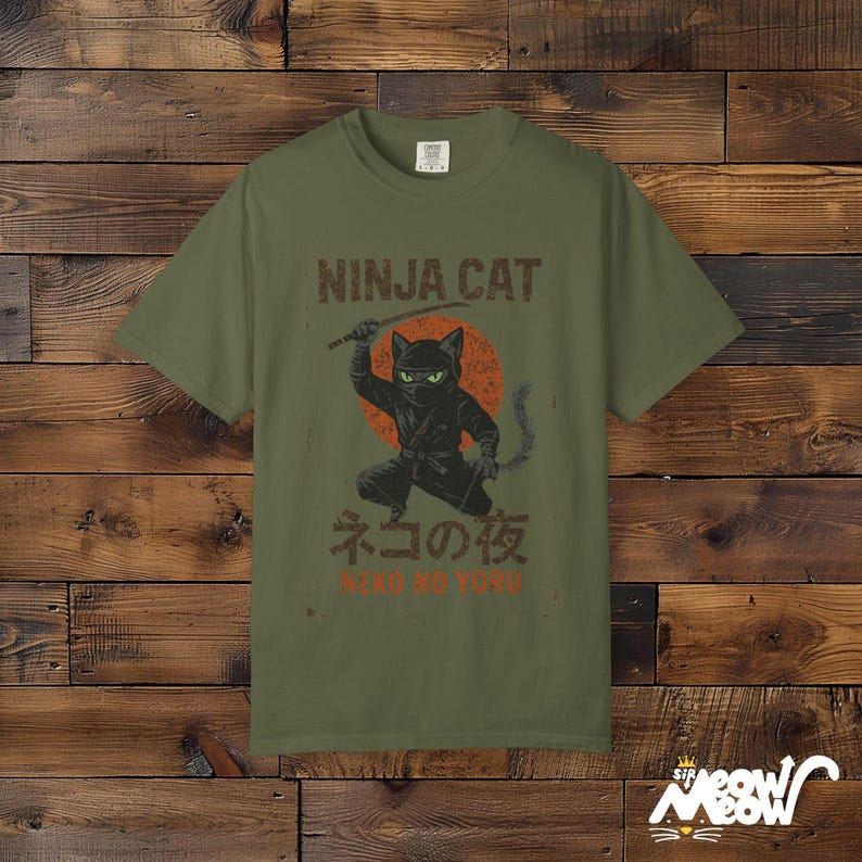 Comfort Colors Ninja Cat T-Shirt: Japanese Samurai Design Hemp