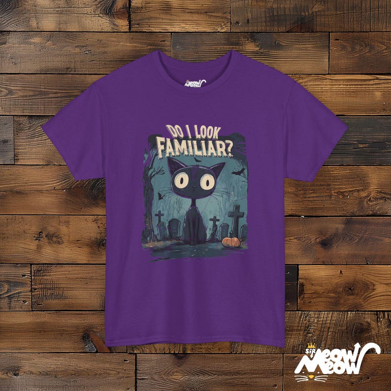 Spooky Black Cat Halloween T-Shirt: Unisex Witch Cat Tee Purple