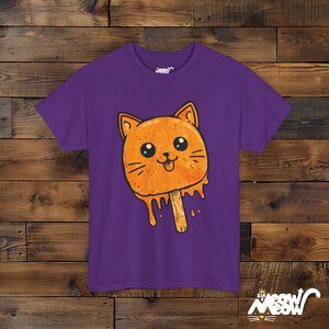 Funny Melting Cat Popsicle T-Shirt, Summer Graphic Tee Purple