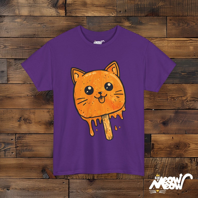 Funny Melting Cat Popsicle T-Shirt, Summer Graphic Tee Purple