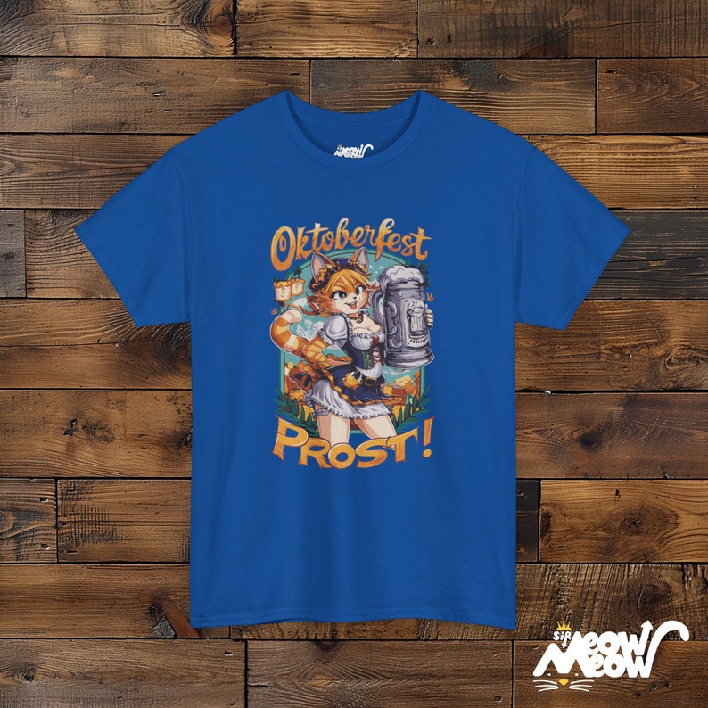 Oktoberfest Cat Girl T-Shirt: Bavarian Beer Prost! Tee Royal