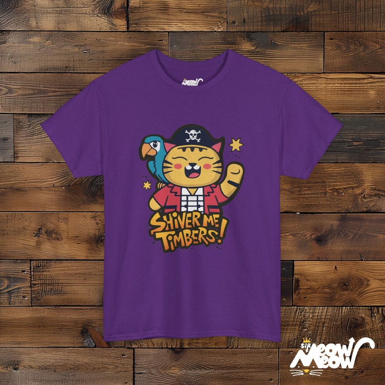 Pirate Cat Graphic T-Shirt, Shiver Me Timbers Tee Purple