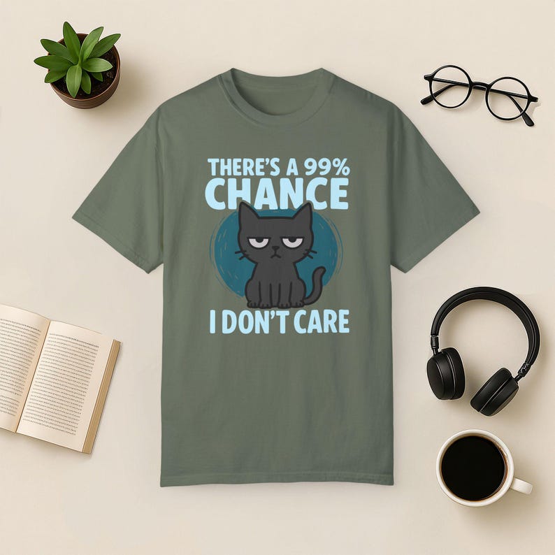 Maglietta Grumpy Cat: Maglietta Sarcastica Introversa - Colori Comfort Moss
