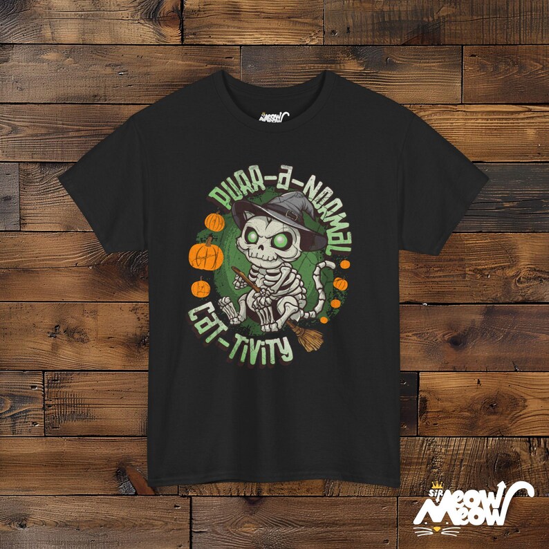 Purr-A-Normal Cat-Tivity Skeleton Cat Halloween Unisex Shirt, Fun Witchy Cat Design Black