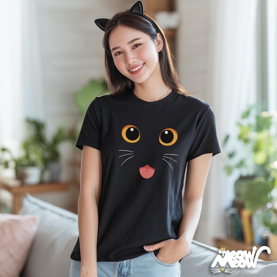 Kawaii Cat Face T-Shirt, Unisex Black Cat Costume Tee