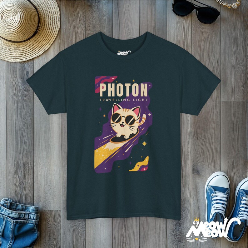 Space Cat T-Shirt, Fun Galaxy Kitty Tee Midnight
