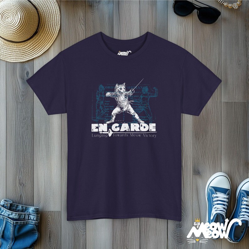 Fencing Cat Unisex Tee, Fencer Gift, Cat Lover Shirt, Sword Fighting En Garde T-Shirt Blackberry