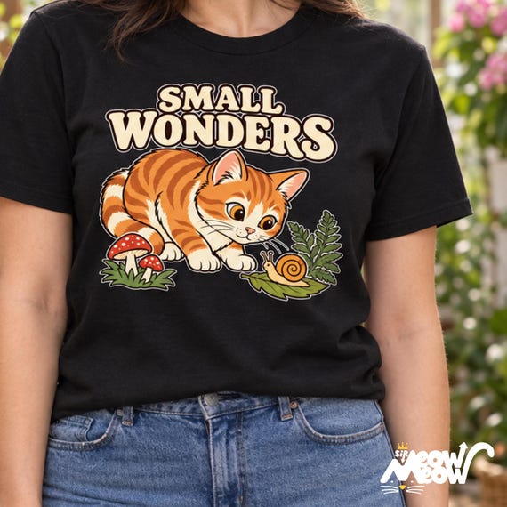 Small Wonders Cat and Snail T-Shirt, Woodland Nature Lover Gift, Gildan 5000