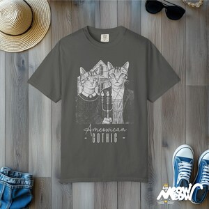 Ameowican Gothic Cat T-Shirt: Funny Art Parody Comfort Colors Tee Pepper