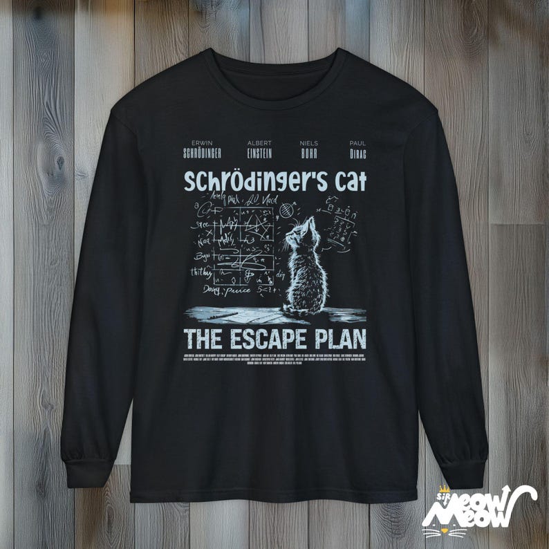Schrödinger's Cat T-Shirt: Funny Physics Science Long Sleeve Unisex Tee Black