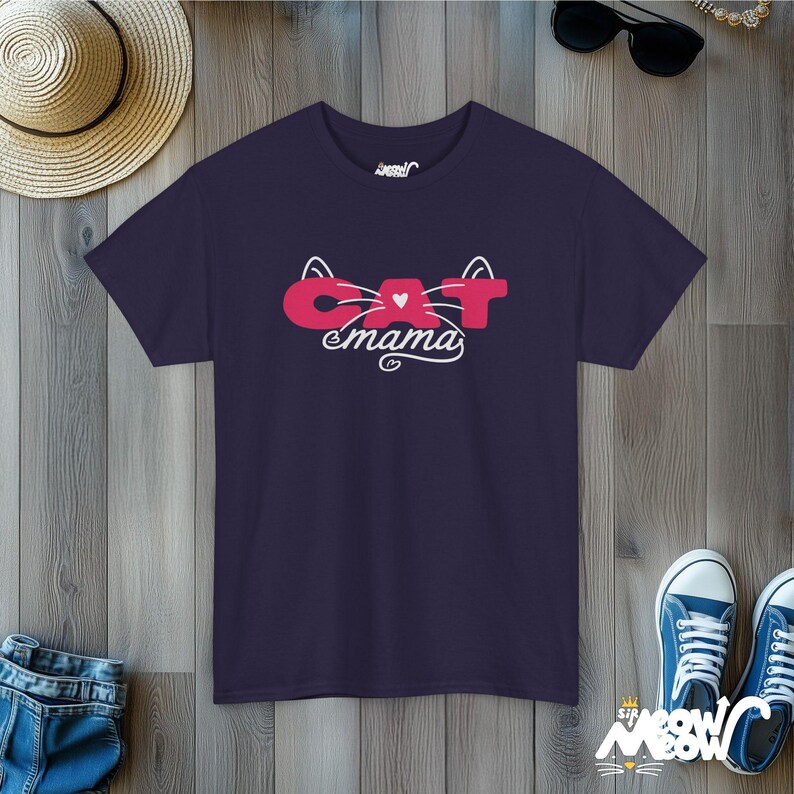 Cat Mama T-Shirt, Whisker Heart Design, Feline Parent Tee Blackberry
