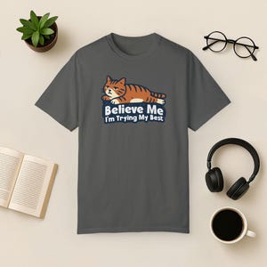 Lazy Cat Comfort Colors T-Shirt: Funny Mental Health Gift Pepper