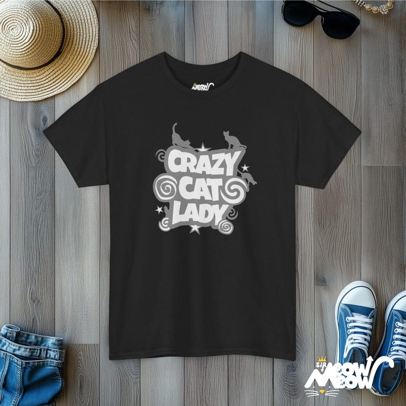 Crazy Cat Lady T-Shirt: Playful Kitty Silhouette, Cat Mom Gift Black