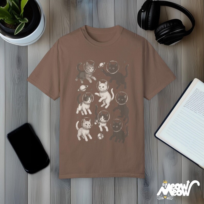 Space Cats T-Shirt: Cosmic Kitty Astronaut Graphic Tee Espresso