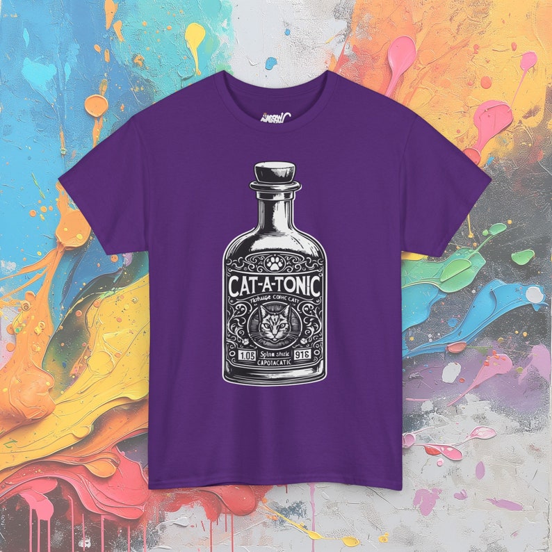 Cat-A-Tonic T-Shirt: Vintage Bottle Graphic, Funny Cat Pun image 4