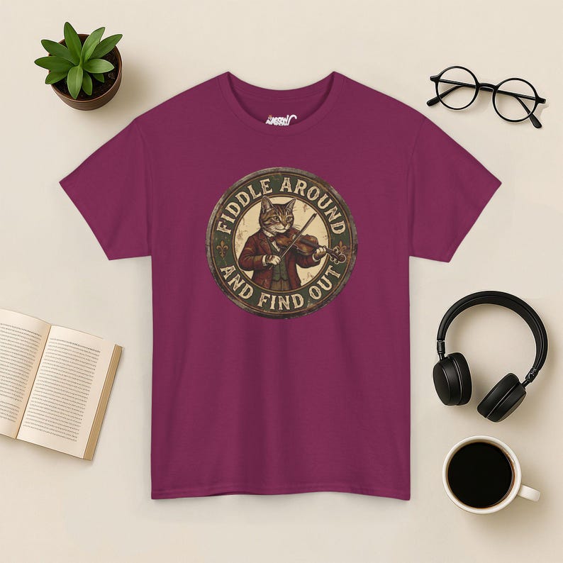 Vintage Fiddle Cat T-Shirt, Funny Violinist Tee Berry
