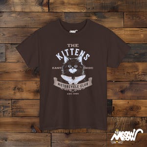 Lustiges Katzen Biker T-Shirt: Vintage Motorrad Club T-Shirt Dark Chocolate
