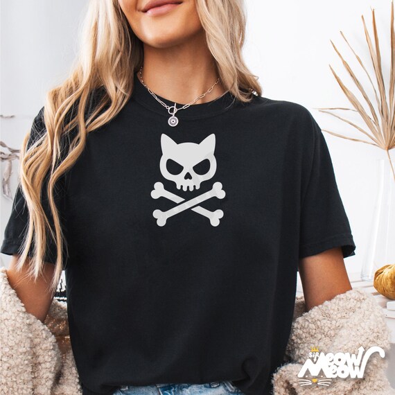 Cat Skull Crossbones T-Shirt: Comfort Colors Gothic Punk Tee
