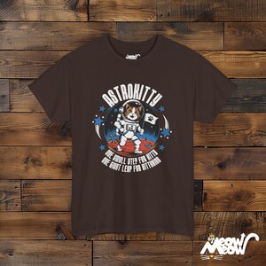 AstroKitty T-Shirt: Space Cat Adventure Unisex Tee Dark Chocolate