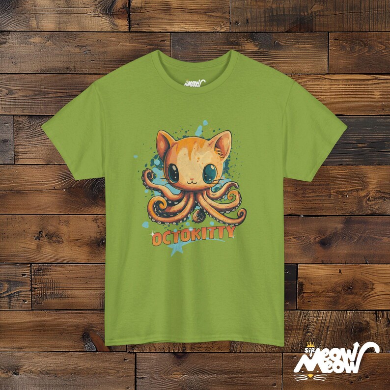 OctoKitty T-Shirt, Cute Octopus Cat Hybrid Design, Fun Ocean-Themed Cat Lover Tee, Quirky Animal Mashup Gift Kiwi