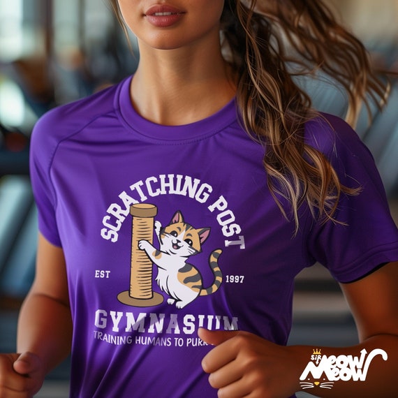 Funny Cat Training T-Shirt: Scratching Post Gymnasium Unisex Tee