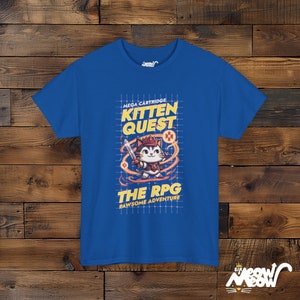 Kitten Quest RPG T-Shirt: Gamer Cat Tee, Pawsome Adventure Graphic Royal