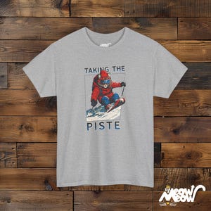 Lustiges Ski Katzen T-Shirt: Apres Ski Geschenk für Skifahrer Sport Grey