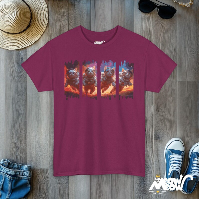 Astronaut Cats T-Shirt: Space Galaxy Kitten Tee Berry