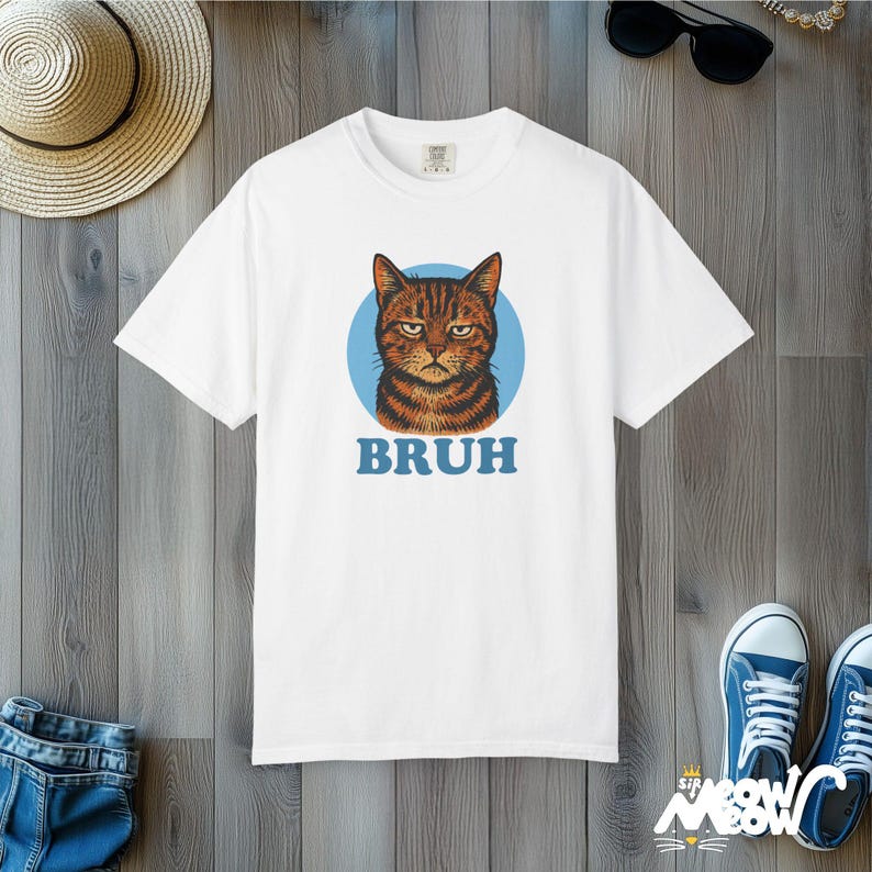 Bruh Cat Meme T-Shirt: Sarcastic Comfort Colors Tee White