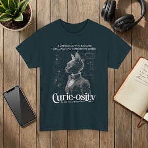 Madam Curie Curieosity T Shirt Science Cat Illustration Humor Gift Midnight